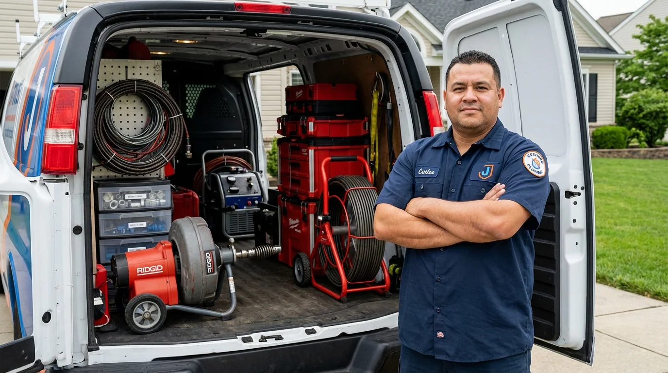 Professional drain cleaning equipment and Johns Plumbing LLC plumber in Belmont