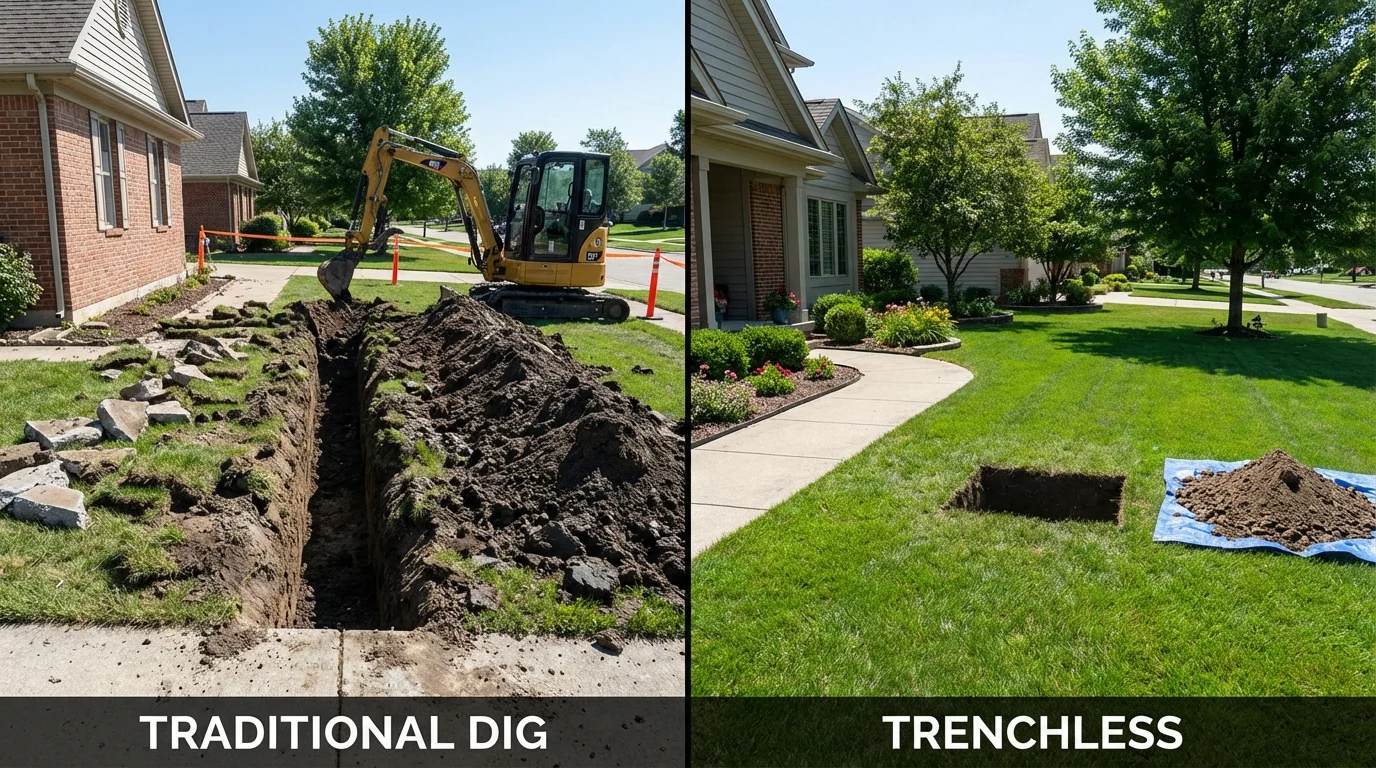 Trenchless sewer repair with minimal yard damage versus traditional excavation in Belmont, MS